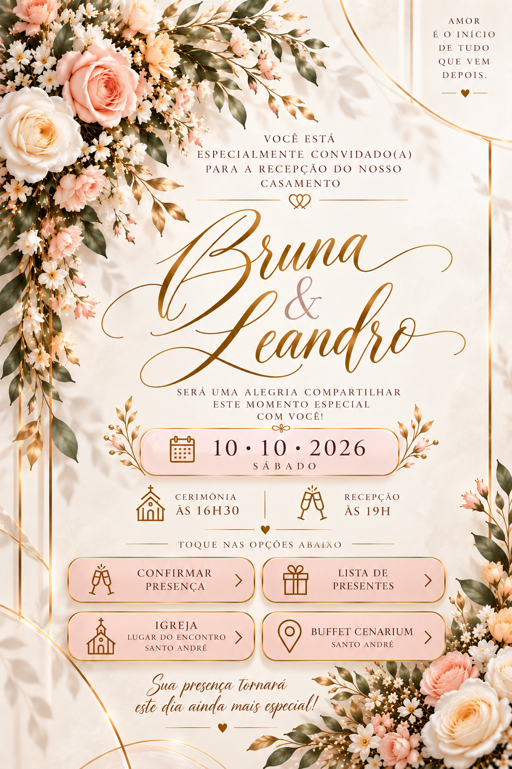 Convite de casamento de Bruna e Leandro, 10 de outubro de 2026